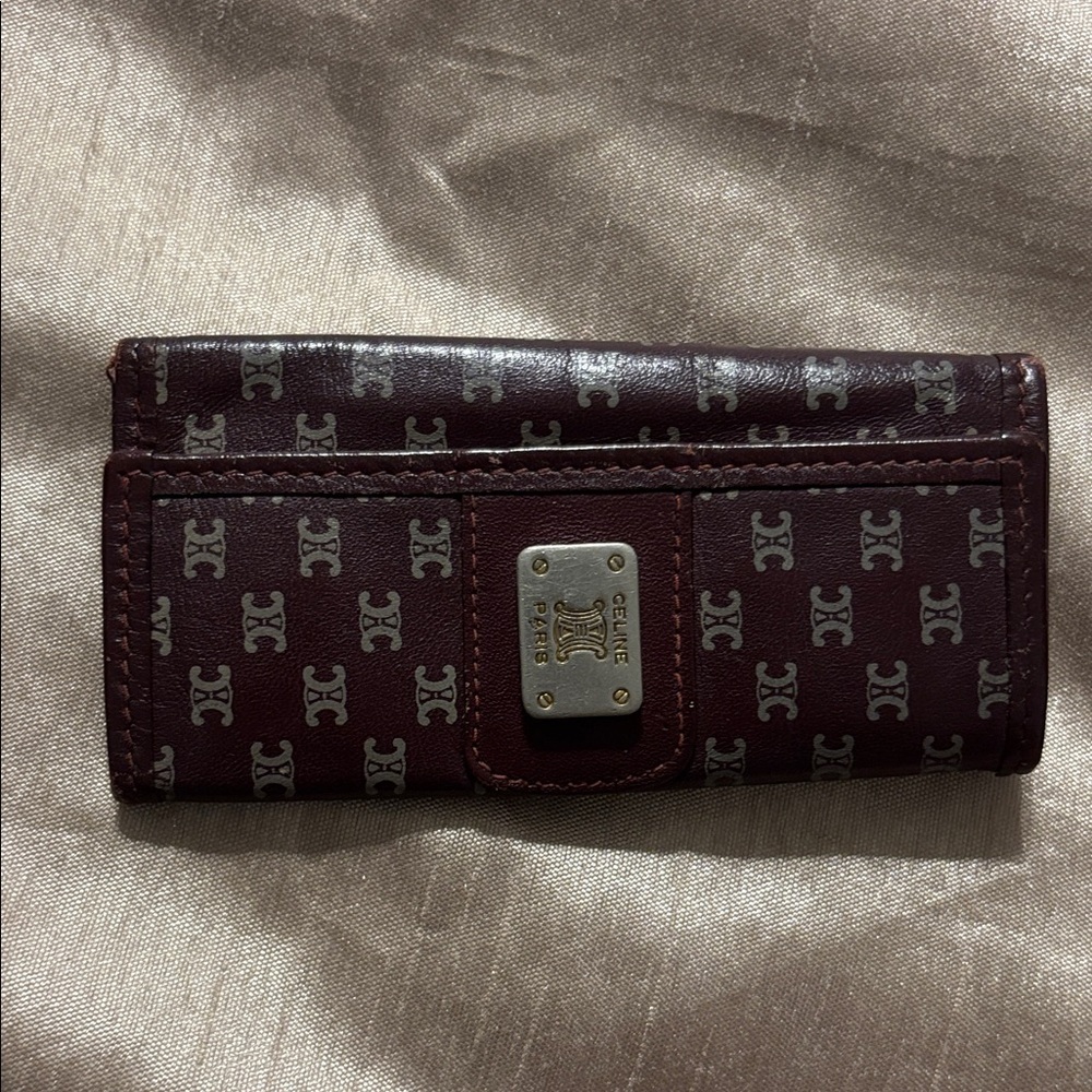 Celine Burgundy and Gray Monogram Key Wallet